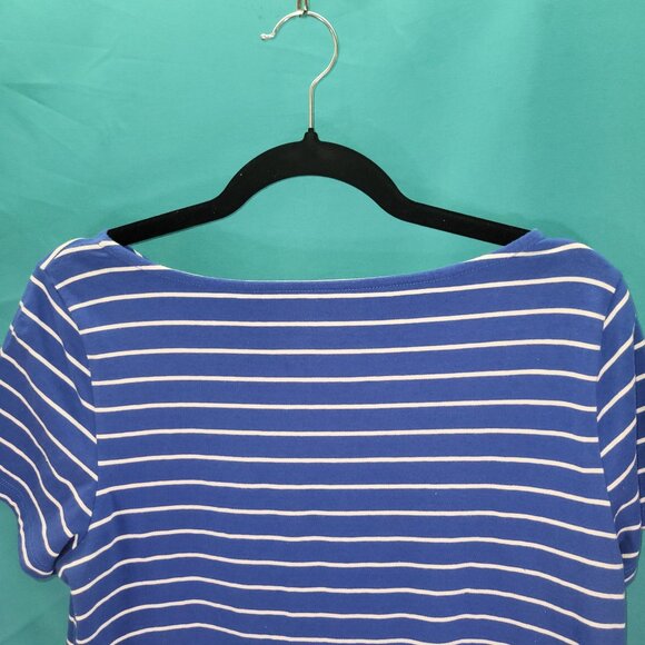 Striped Blue & White Boat Neck Top By Rafaella Size PM - Picture 9 of 11